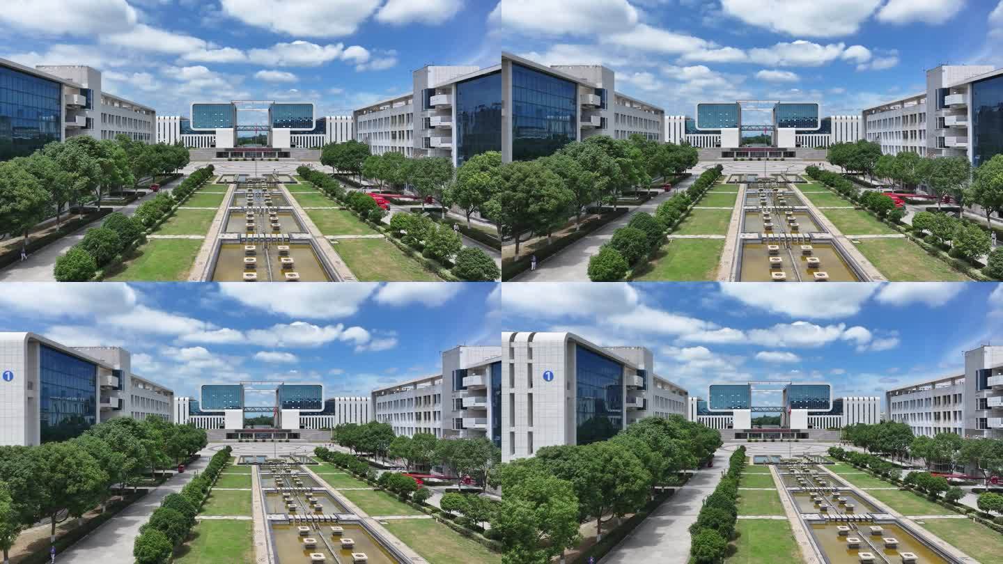 航拍襄陽汽車職業技術學院校園建筑城市風光